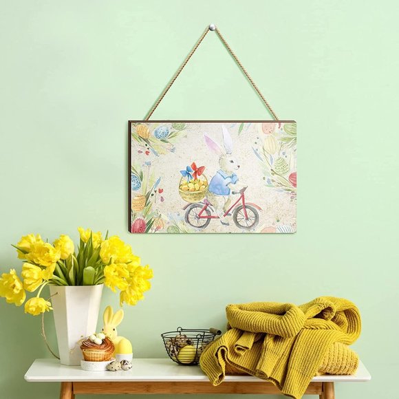 handmade Other - Easter Sign Bunny Bike Easter Signs Decor Religious Easter Door Rabbit